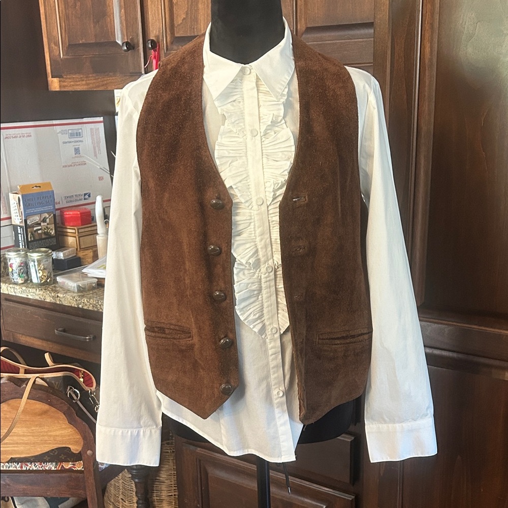 Vintage Brown Suede Vest with with knit back Sz M GVC